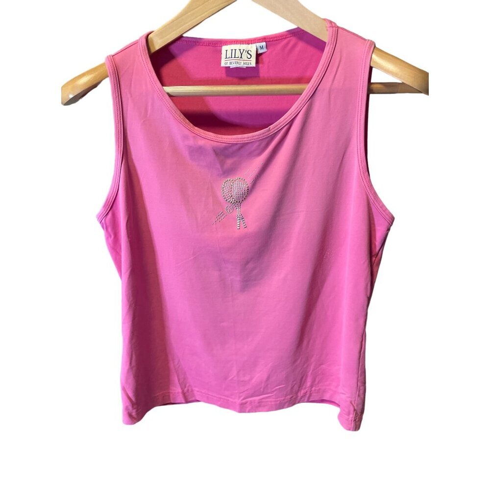 Vintage 90s Lilys Pink Sleeveless Tennis Sparkle Round Neck Tank Top Sz M